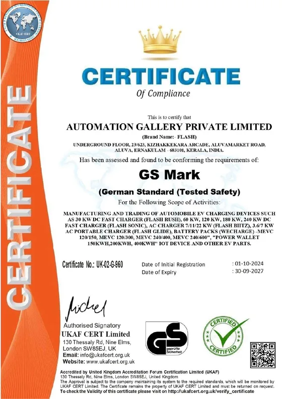 GS Mark compliance certificate for Automation Gallery Private Limited