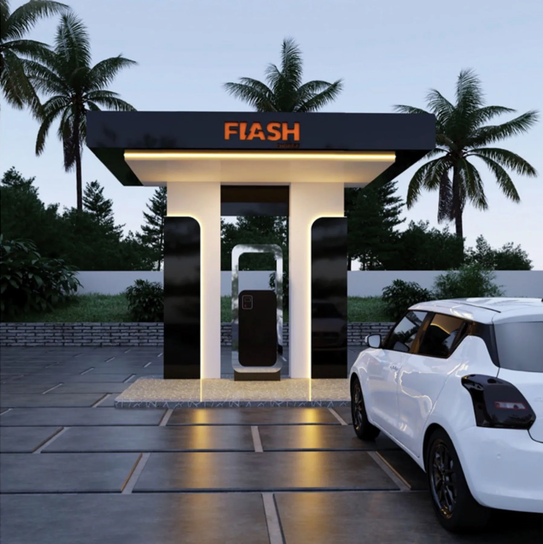 Flash EV charging station monitored through the connected network